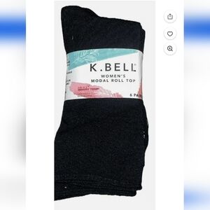 NWT K BELL Women's Modal Roll Top Crew Socks, 5.5-10 6‎ Pairs Black